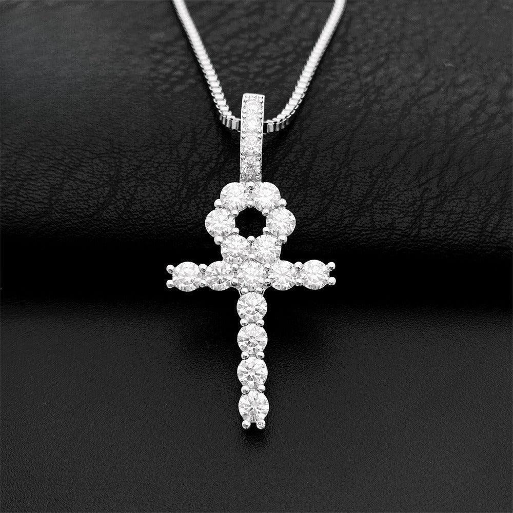 S925 Silver 4MM Moissanite Cross Pendant – Hip-Hop Style Necklace, High-Quality Jewelry - CaratixJewelry